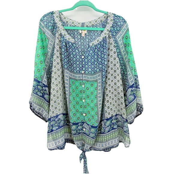 Anthropologie Tops - Anthropologie Fig & Flowers bohemian floral Blouse tie at waist Size 2X